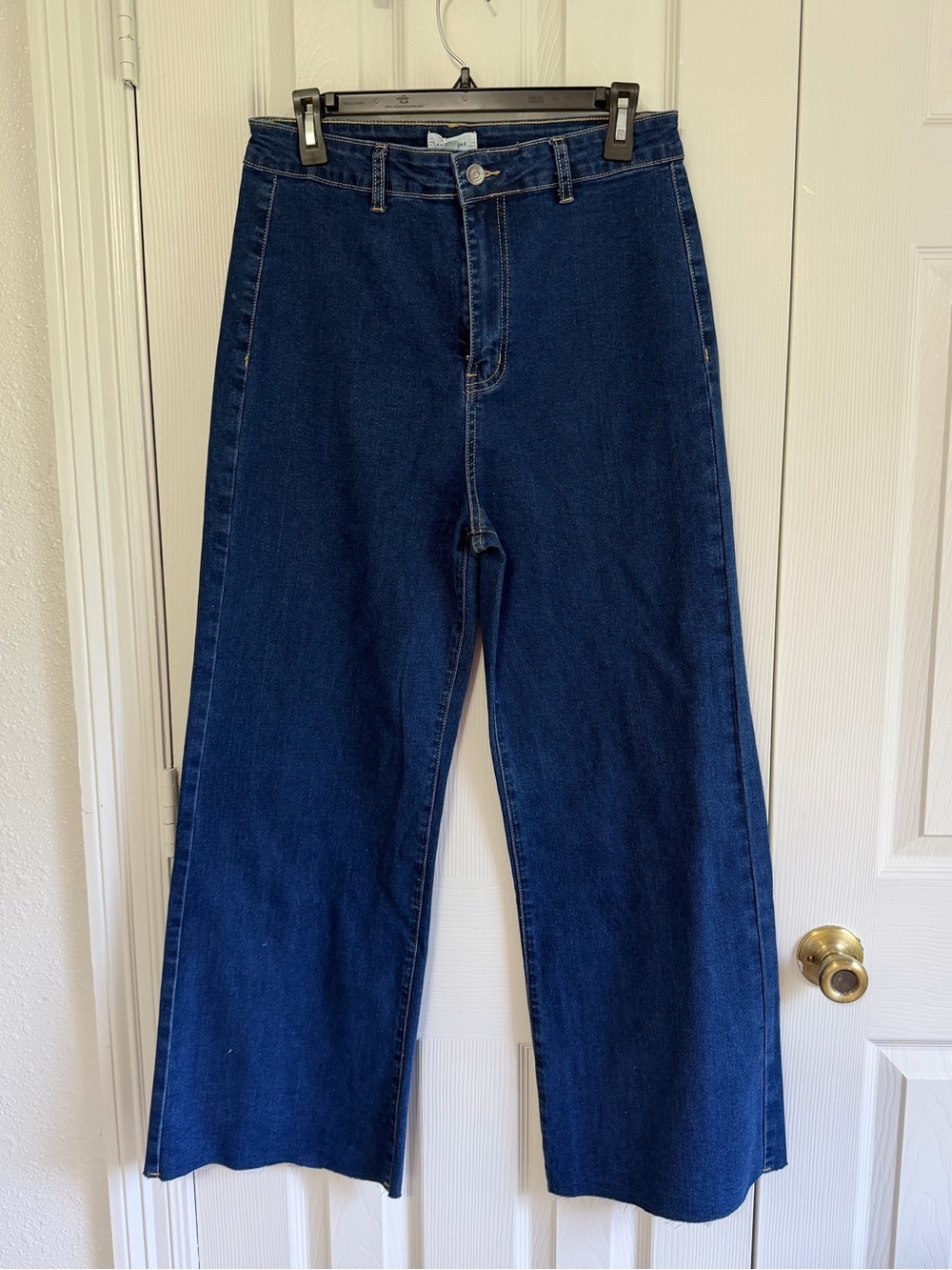 AnnieWear Los Angeles Wide Leg Crop Jeans XL Dark Wash High Rise NWT Raw Hem